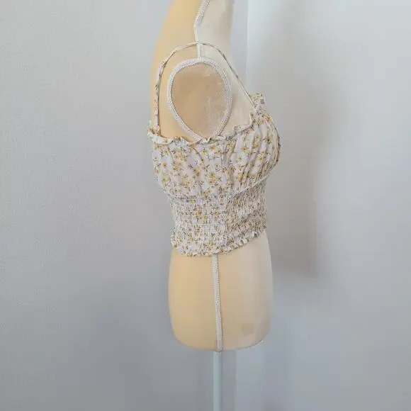 American Eagle White Floral Smocked Crop Tank Top Size S - Picture 5 of 6